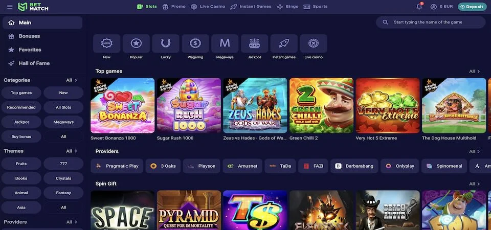 Betmatch nyerőgépek választéka Pragmatic Play és Hacksaw Gaming szolgáltatóktól