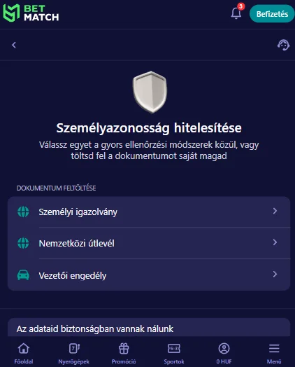 Betmatch App navigáció és játékkategóriák mobil felületen