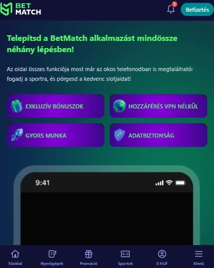 Betmatch App ikon a mobil kezdőképernyőn telepítés után