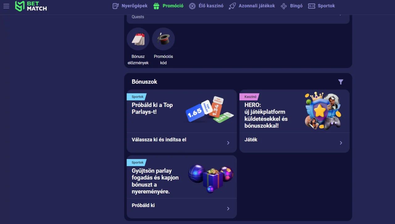 Betmatch promóciós kód mező regisztrációnál